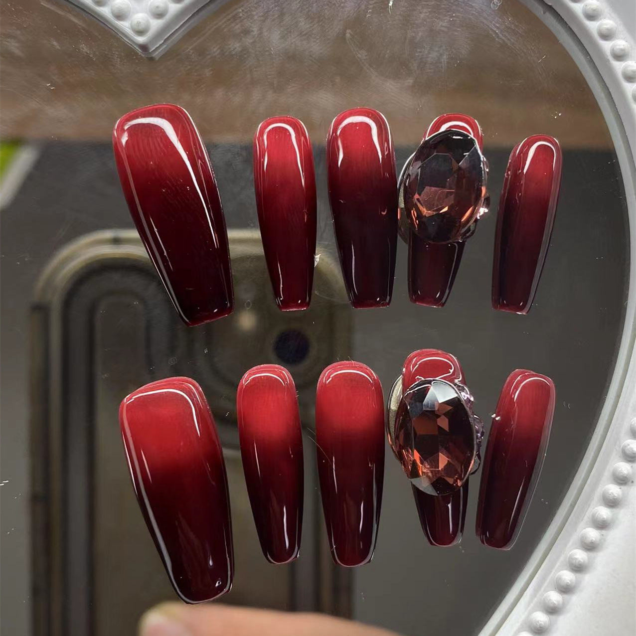 Faux ongles diamant dégradé de vin