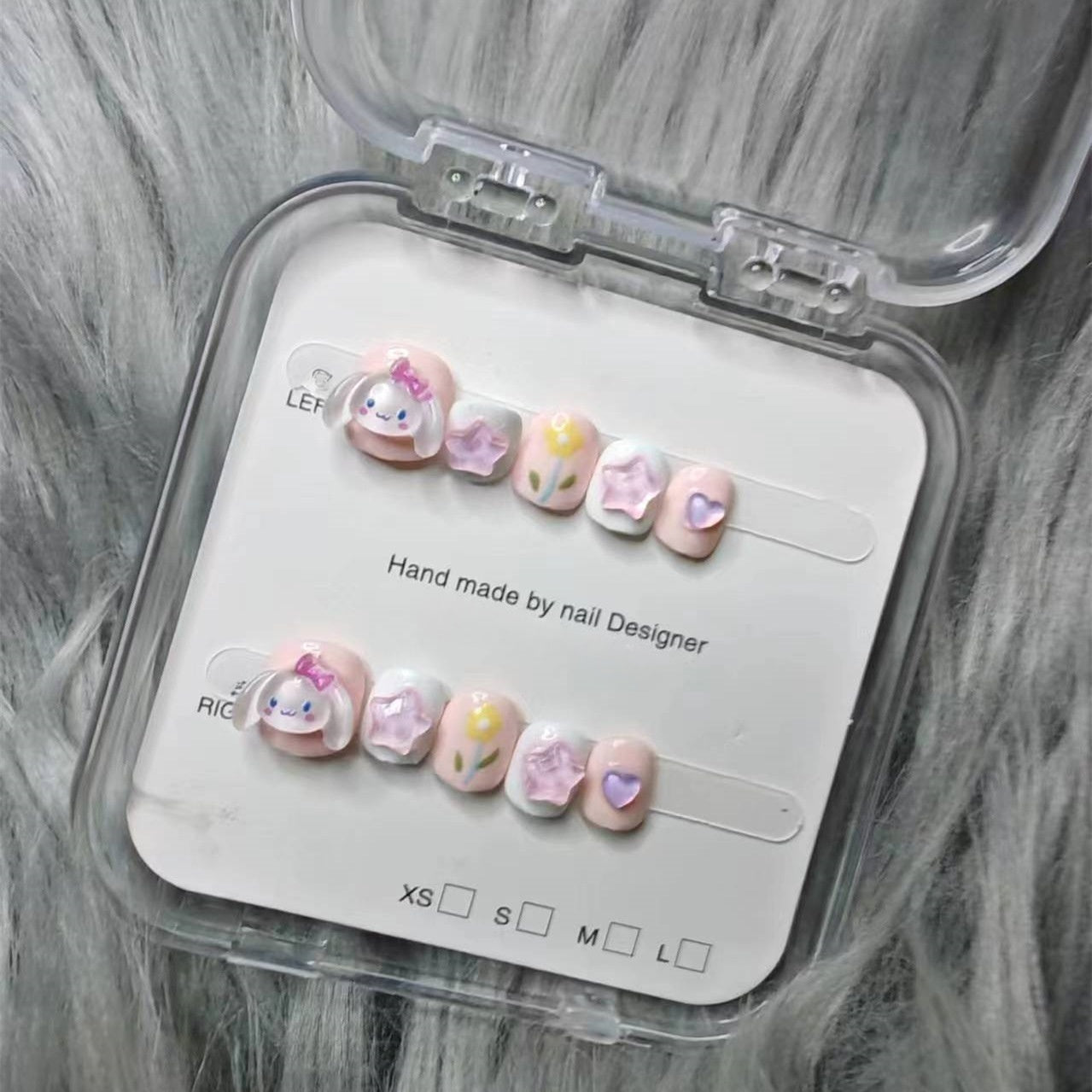Rose Jade Qualité Chien Moka avec Étoiles Taille Enfant Faux Ongles