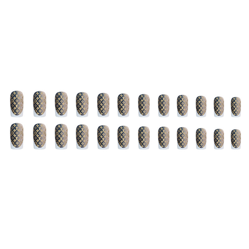 Faux ongles à motif de feuille d'or dégradé