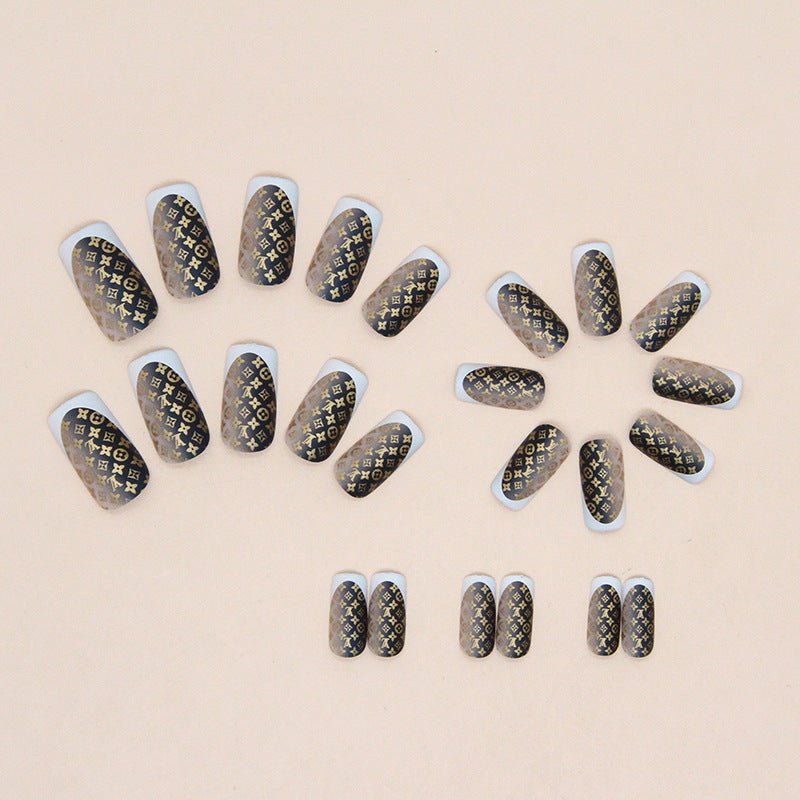 Faux ongles à motif de feuille d'or dégradé