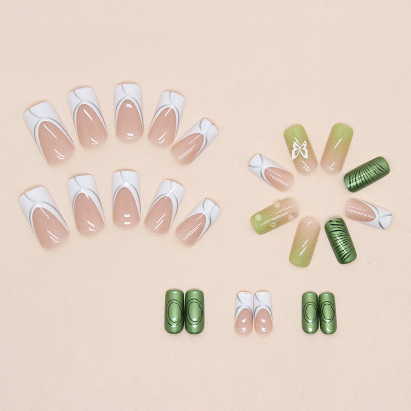 Aurora Green Teardrop Diamond False Nails