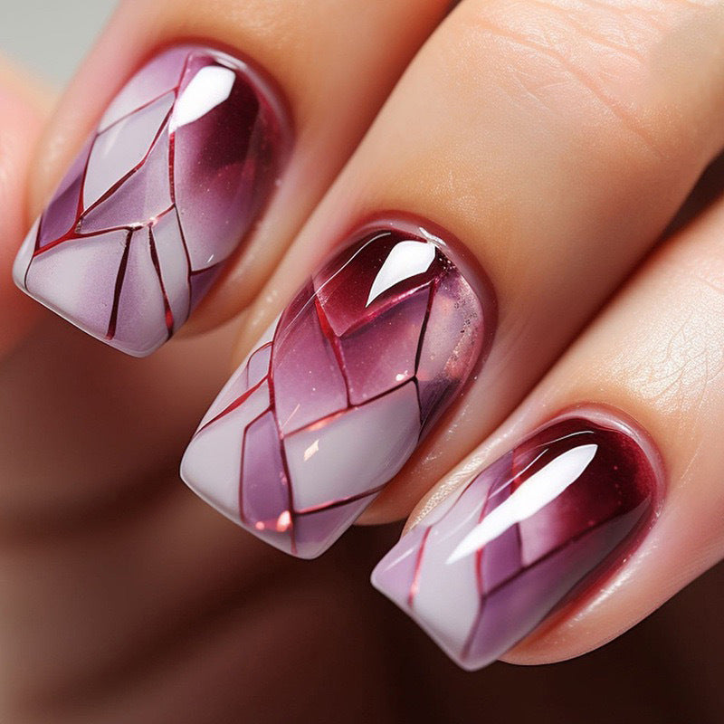 Purple and White Lattice False Nails