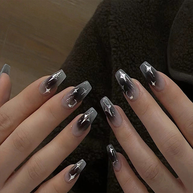 Silver Crescent Moon and Stars False Nails