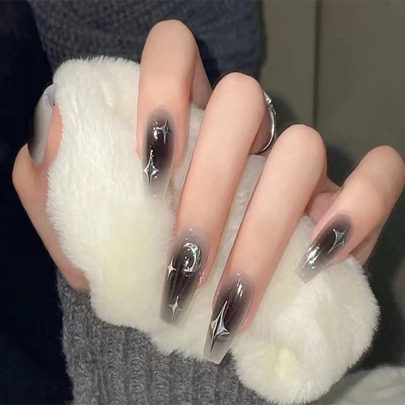 Silver Crescent Moon and Stars False Nails