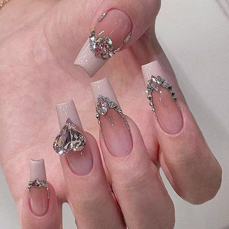 Peach Crooked Heart False Nails