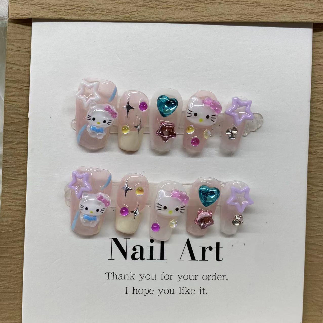 Cute Pink Kitty False Nails