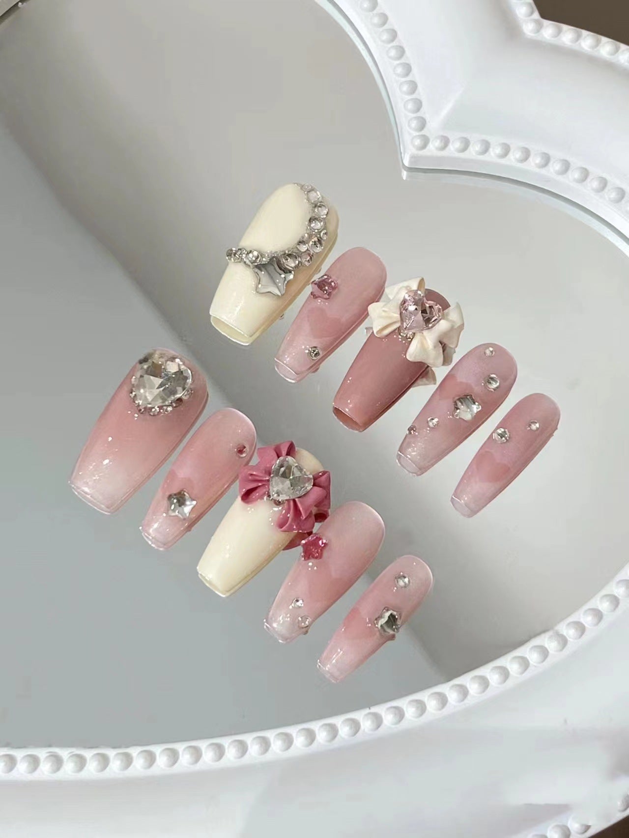 Pink Bow False Nails