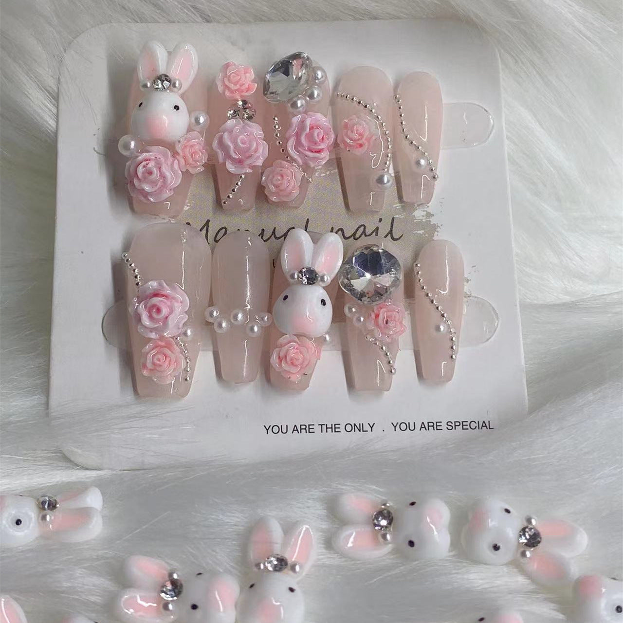 Rabbit Pink Camellia False Nails