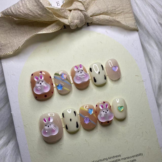 Pink Chubby-faced Bunny False Nails