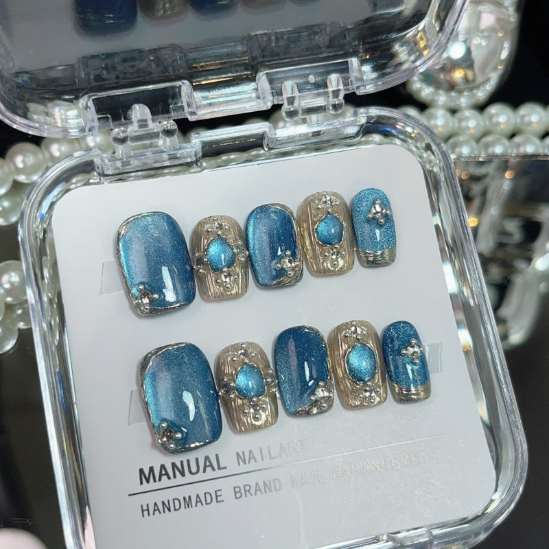 Buccellati Blue Cat's Eye Gemstone False Nails