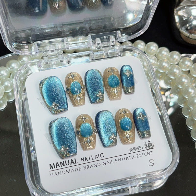 Buccellati Blue Cat's Eye Gemstone False Nails