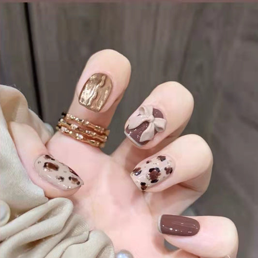 Leopard Print Bow False Nails