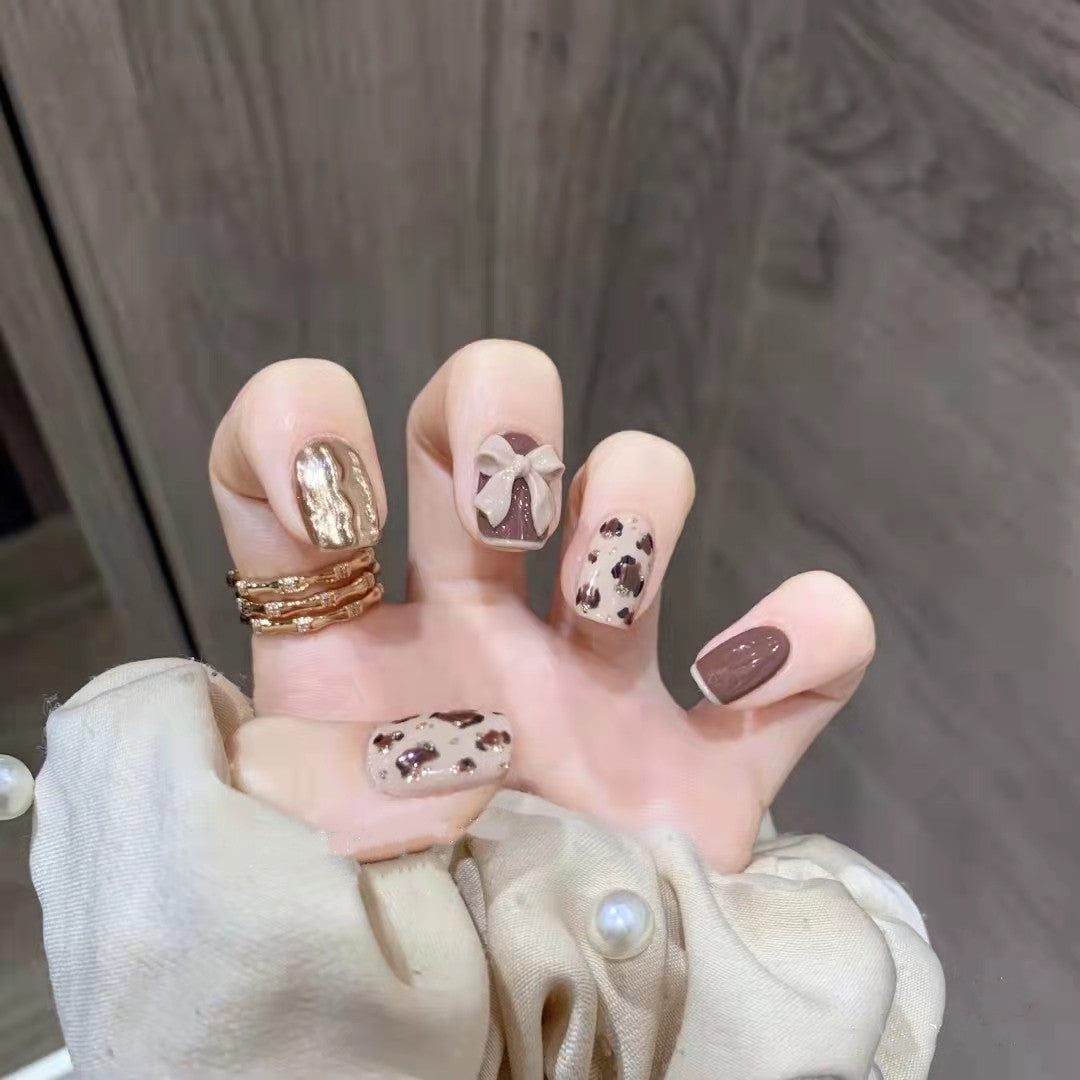 Leopard Print Bow False Nails