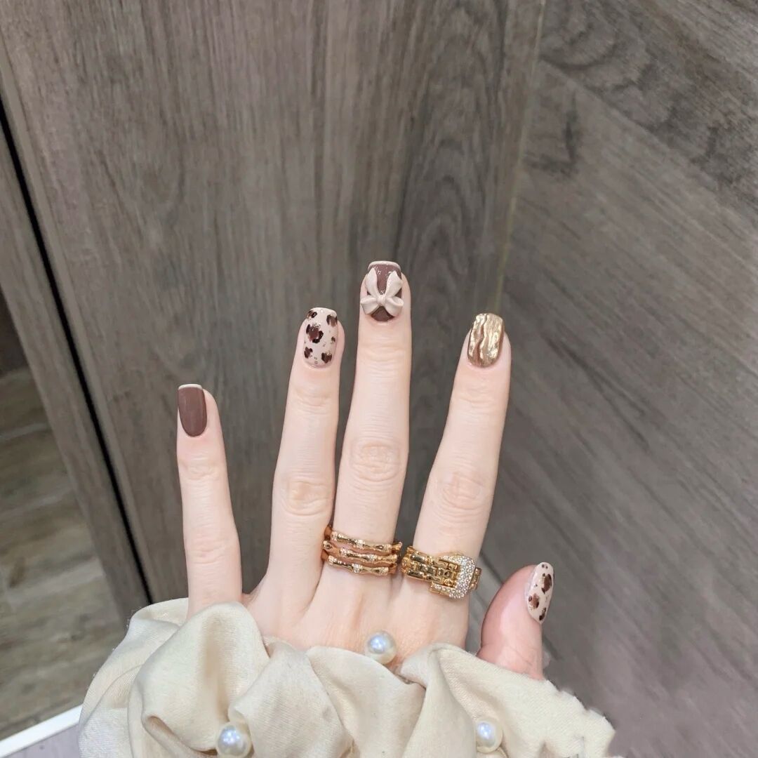 Leopard Print Bow False Nails