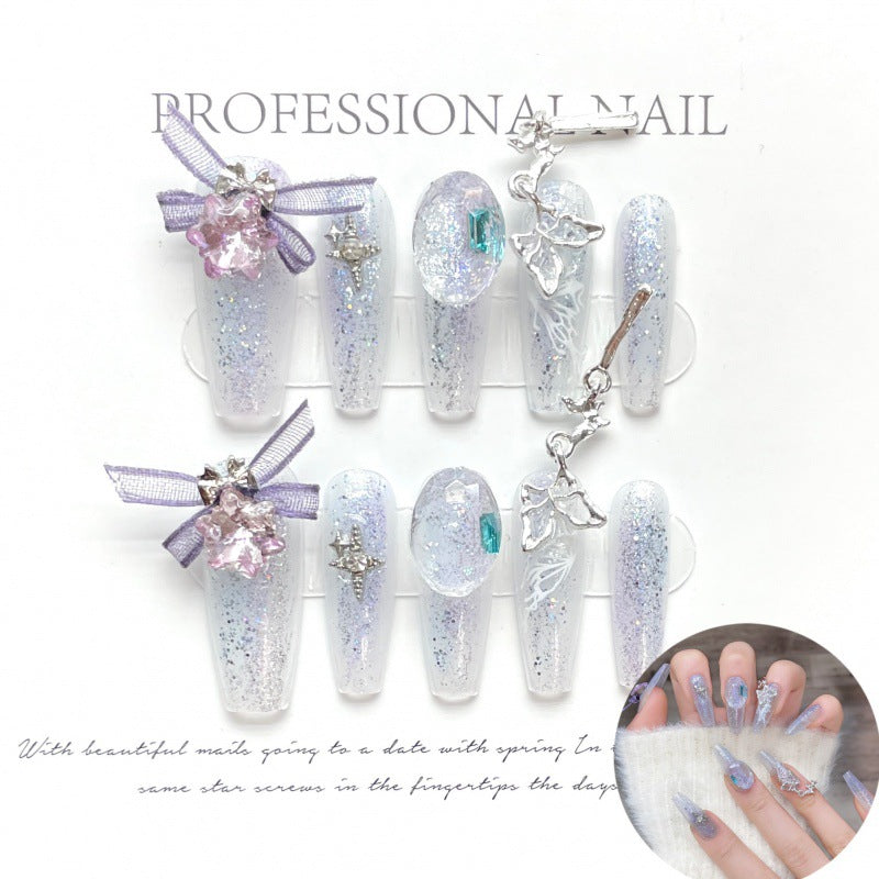 Pink and Purple Butterfly False Nails