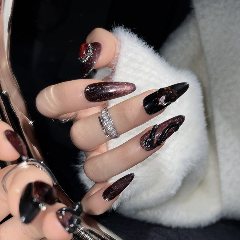 Dark 3D Snake Pattern False Nails