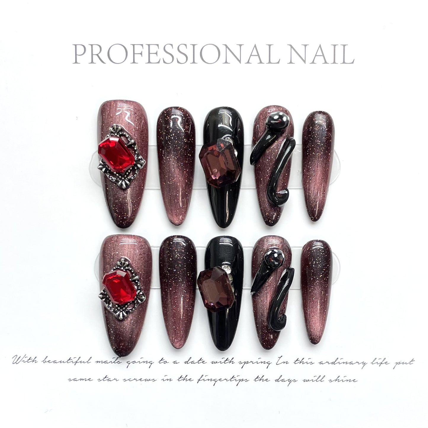 Dark 3D Snake Pattern False Nails