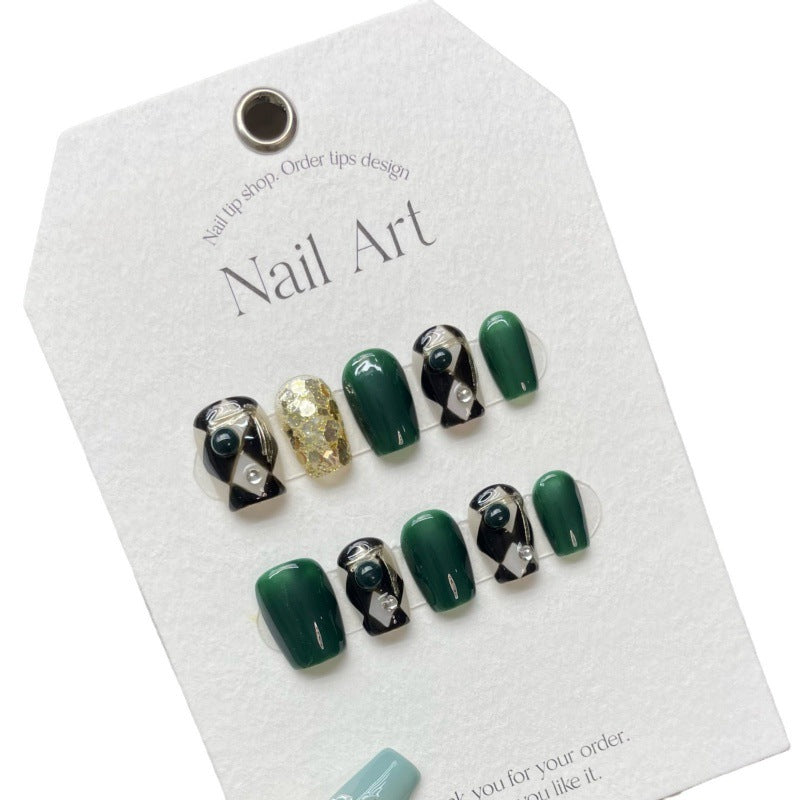 Emerald Chequer False Nails