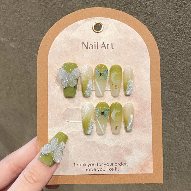 Faux ongles papillon en cristal dégradé vert 