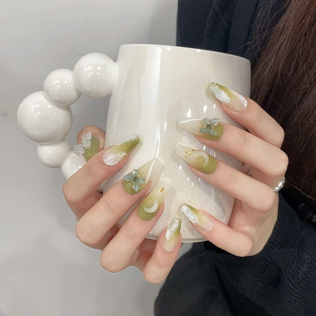 Faux ongles papillon en cristal dégradé vert 