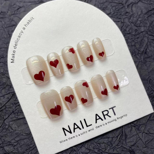 Cat Eye Red Heart False Nails