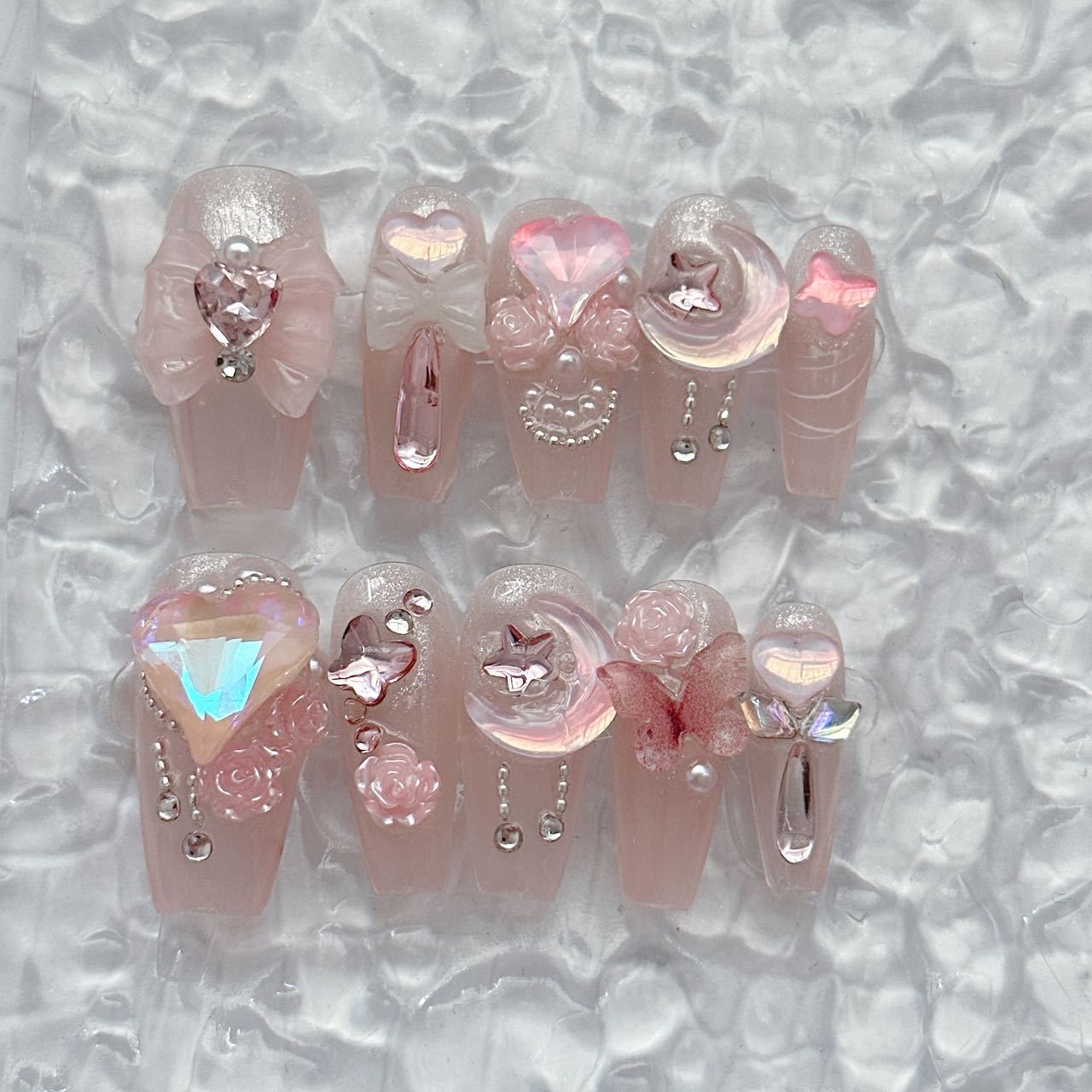 Pink Bow Moon False Nails