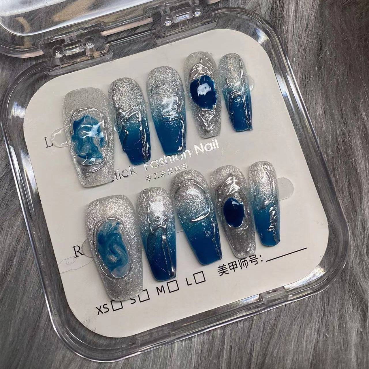 Buccellati Blauer Farbverlauf Magic Crystal Powder Falsche Nägel