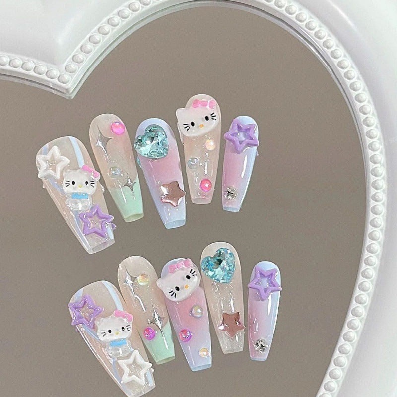 Colorful Kitty False Nails