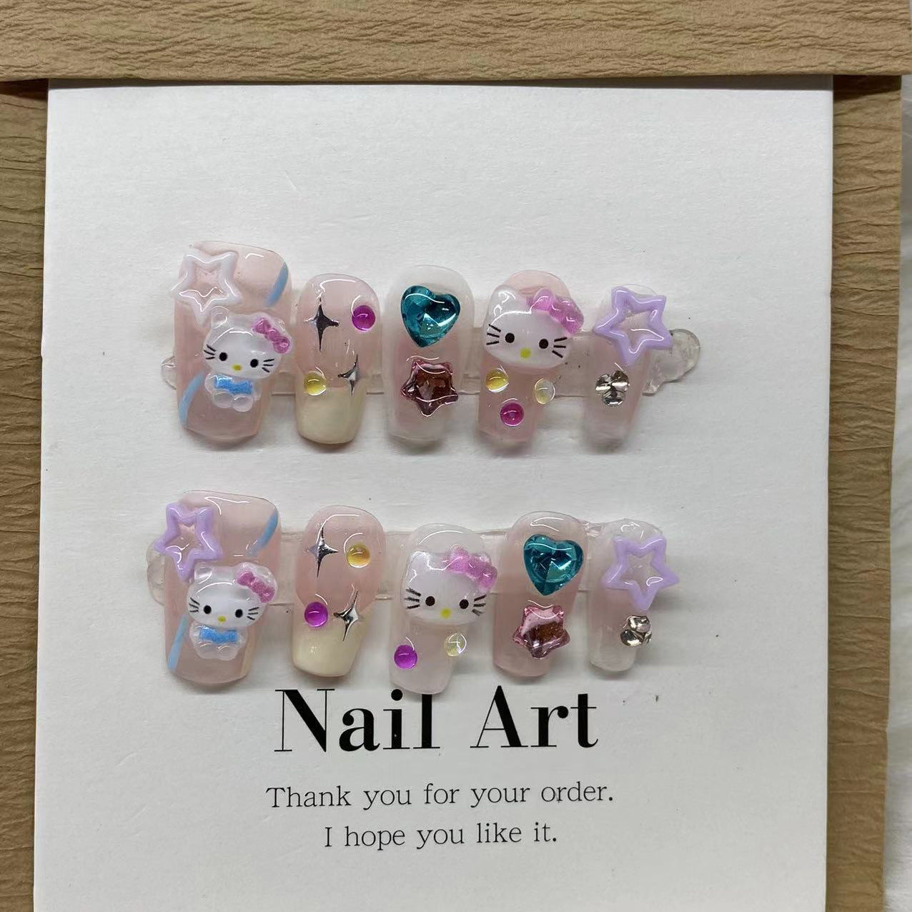 Cute Pink Kitty False Nails