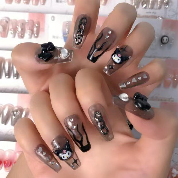 Kuromi Chain Bow False Nails