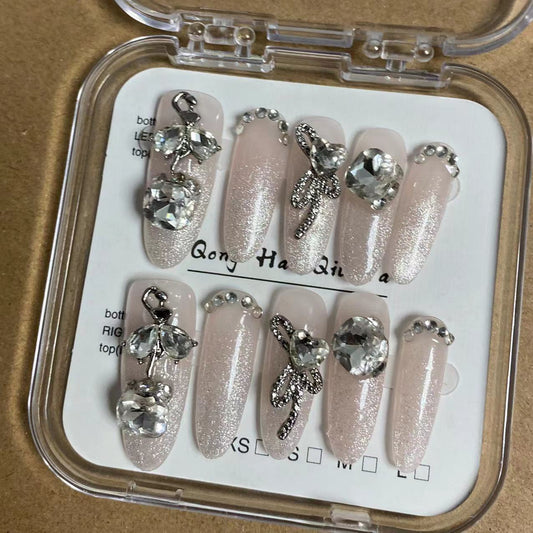 Faux ongles en alliage de ballet avec strass colorés 