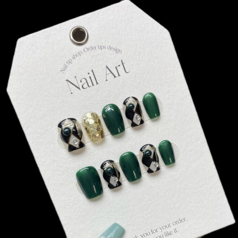 Emerald Chequer False Nails