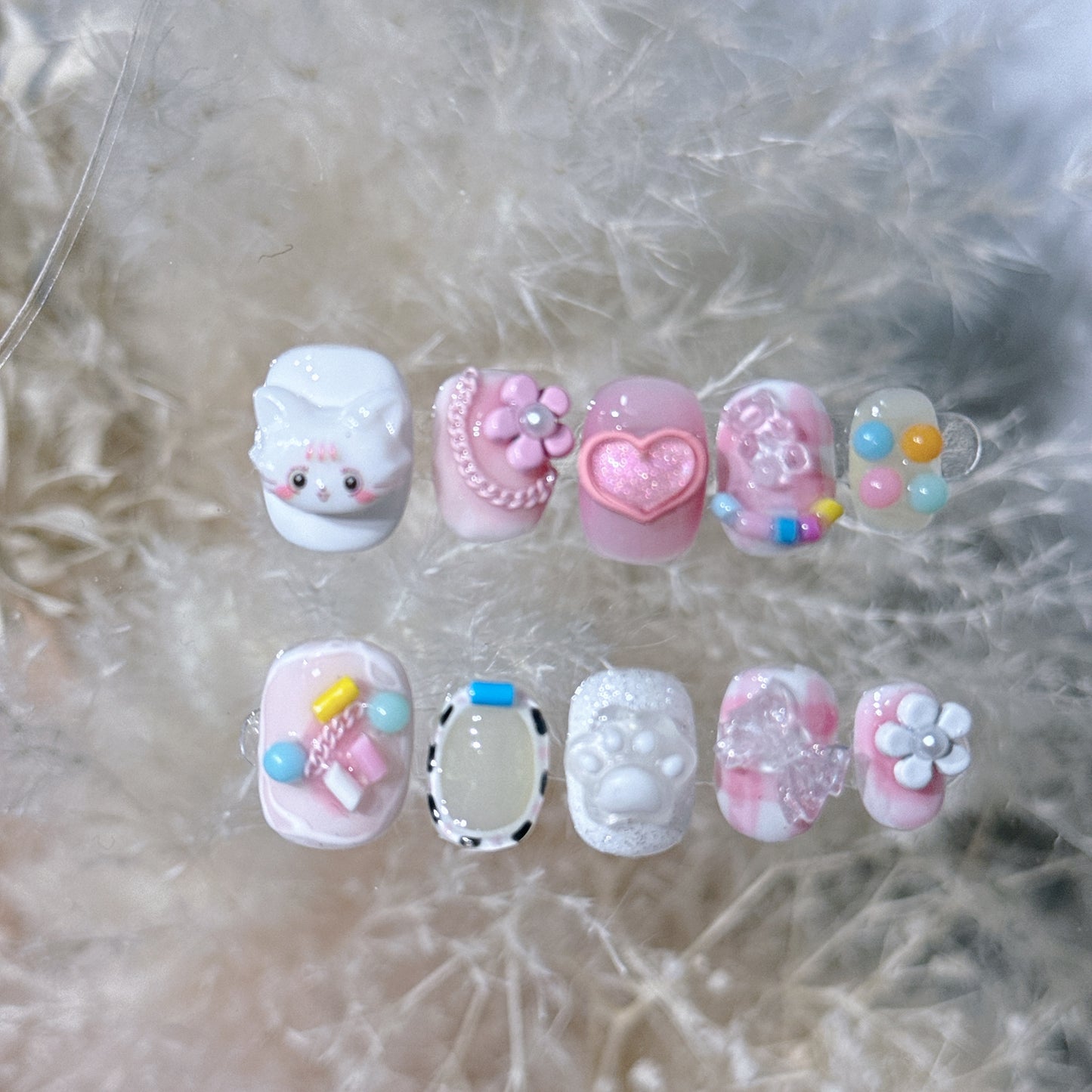 Pink Cute Cat False Nails