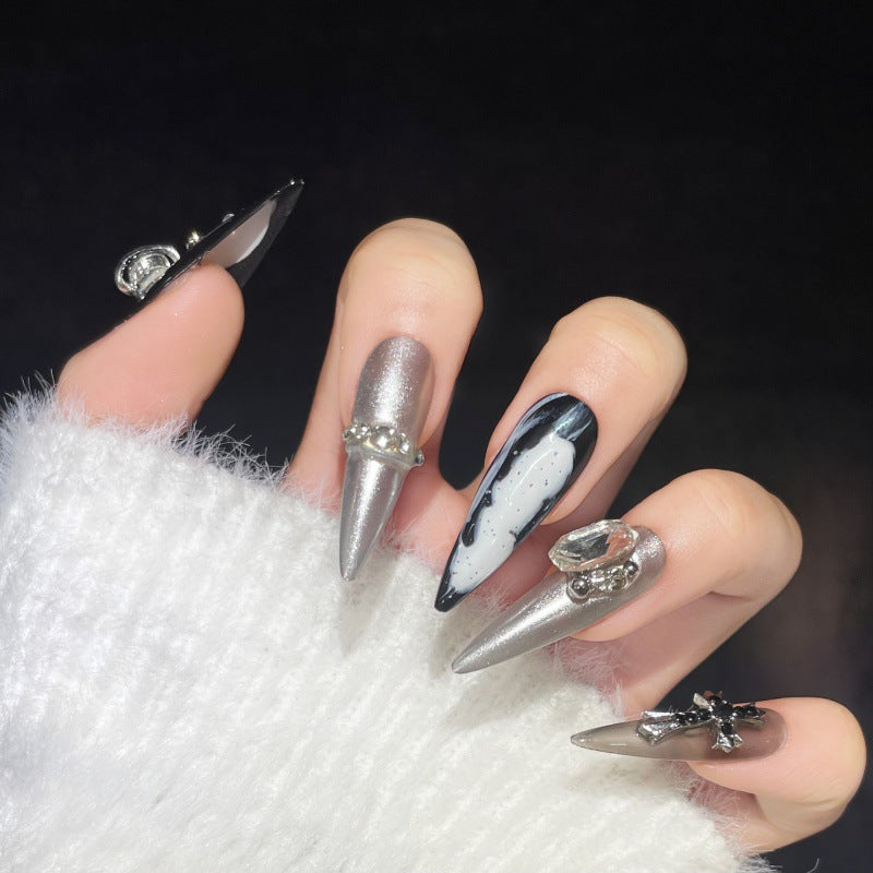 Silver-white Glitter Universe False Nails