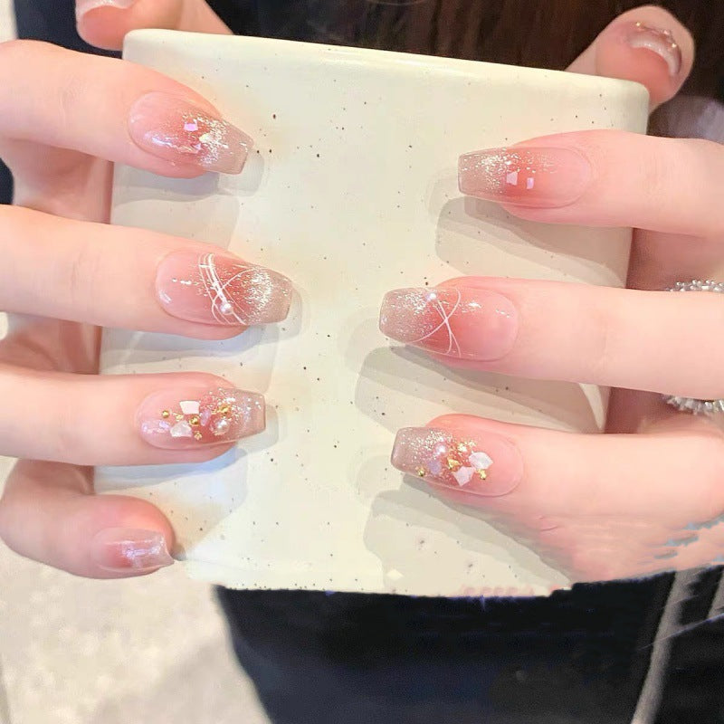 Shell Gold Leaf Pearl Blush Flase Nails