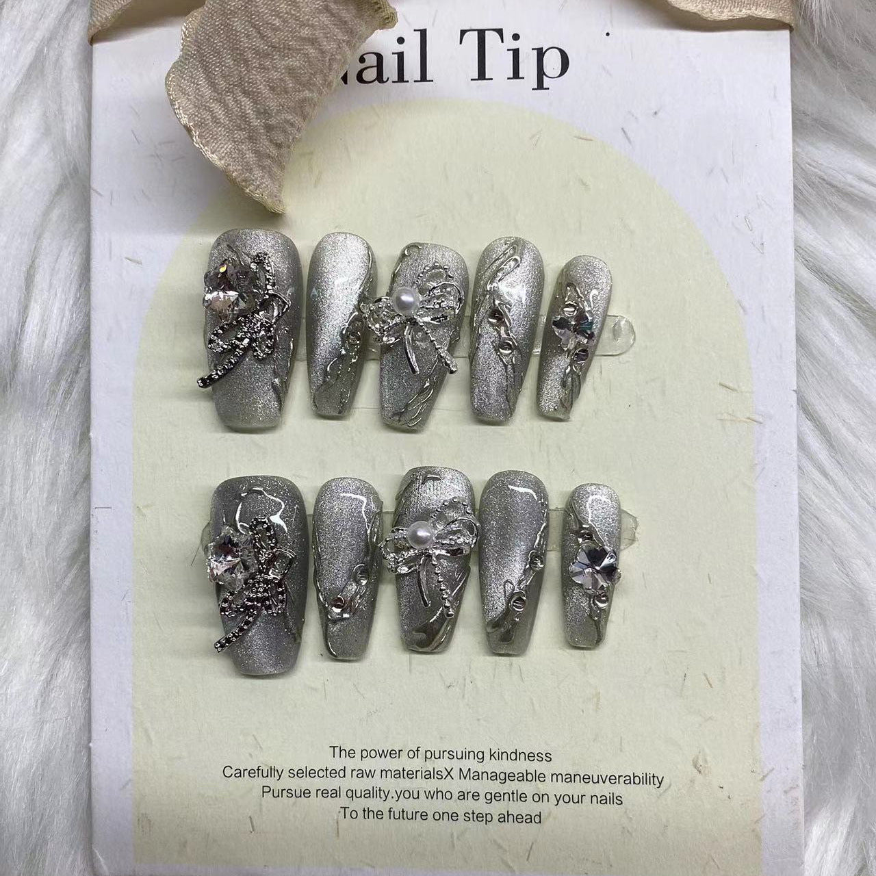 Silver Snowflake Bow False Nails