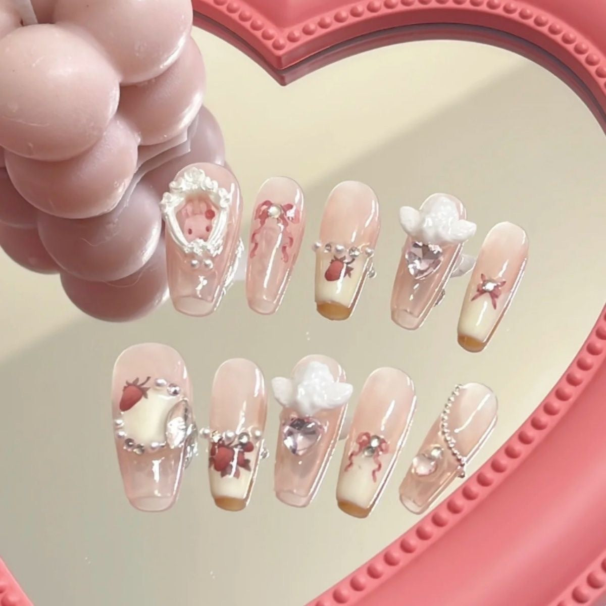 Bunny Angel Heart False Nails