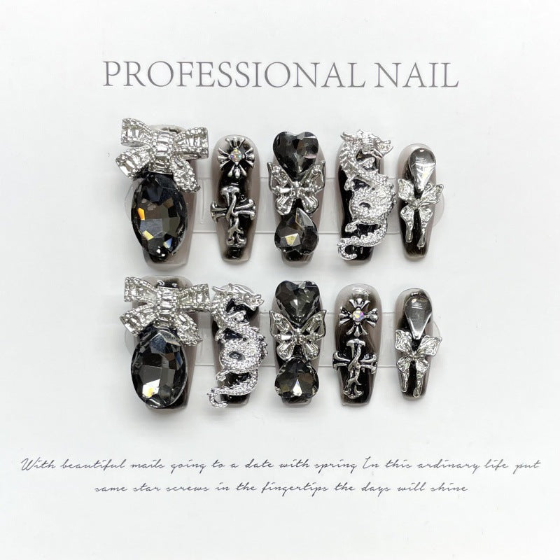 Dark Luxury Diamond False Nails