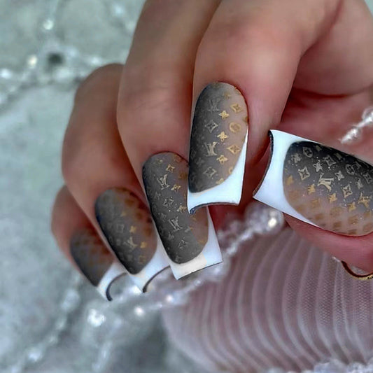 Gradient Gold Foil Pattern False Nails